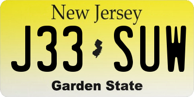 NJ license plate J33SUW