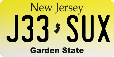 NJ license plate J33SUX