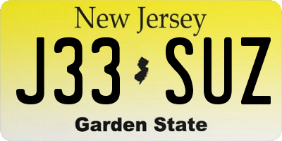 NJ license plate J33SUZ