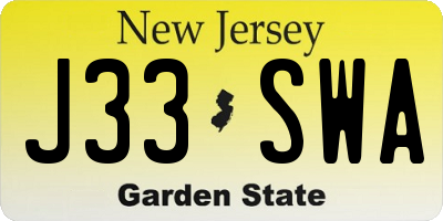 NJ license plate J33SWA