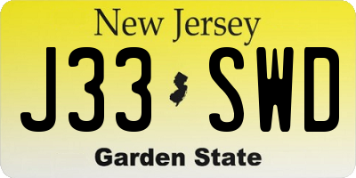 NJ license plate J33SWD