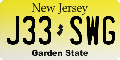 NJ license plate J33SWG