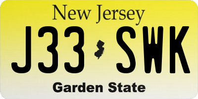 NJ license plate J33SWK