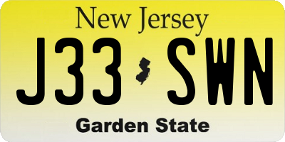 NJ license plate J33SWN