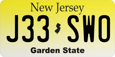 NJ license plate J33SWO