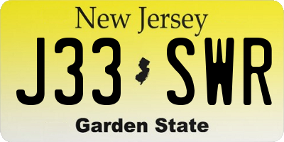 NJ license plate J33SWR