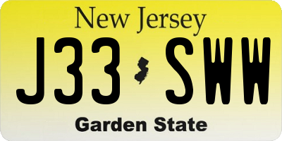 NJ license plate J33SWW