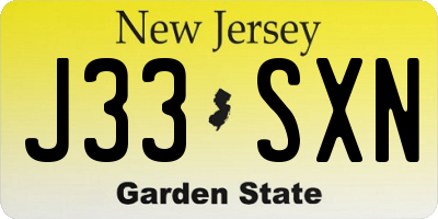 NJ license plate J33SXN