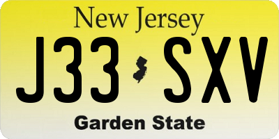 NJ license plate J33SXV