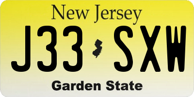 NJ license plate J33SXW