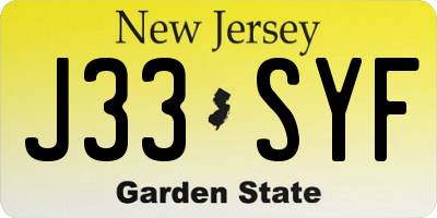 NJ license plate J33SYF