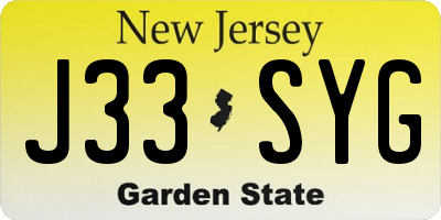 NJ license plate J33SYG