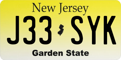 NJ license plate J33SYK