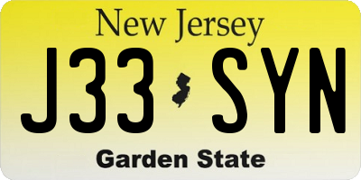 NJ license plate J33SYN