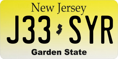 NJ license plate J33SYR