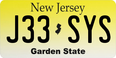 NJ license plate J33SYS