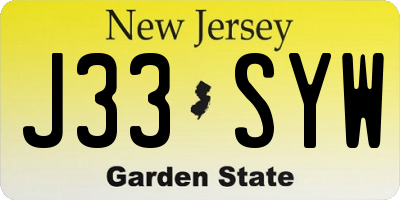 NJ license plate J33SYW