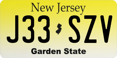 NJ license plate J33SZV