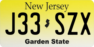 NJ license plate J33SZX