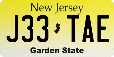 NJ license plate J33TAE