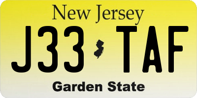 NJ license plate J33TAF