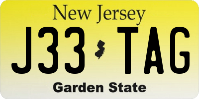 NJ license plate J33TAG