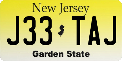 NJ license plate J33TAJ