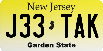 NJ license plate J33TAK