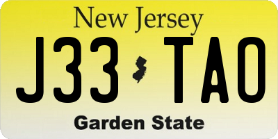 NJ license plate J33TAO