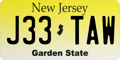NJ license plate J33TAW