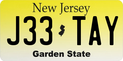 NJ license plate J33TAY