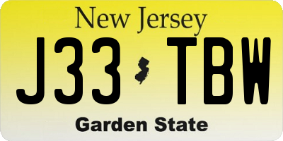 NJ license plate J33TBW