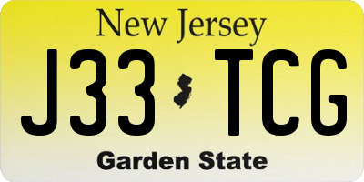 NJ license plate J33TCG