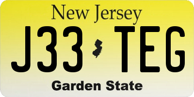 NJ license plate J33TEG