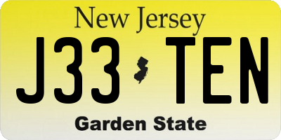 NJ license plate J33TEN