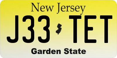 NJ license plate J33TET