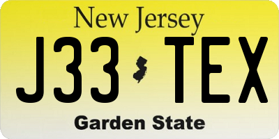 NJ license plate J33TEX