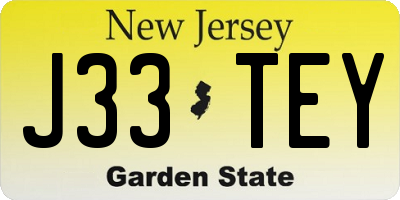 NJ license plate J33TEY