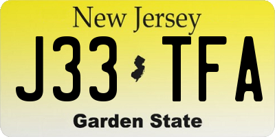 NJ license plate J33TFA