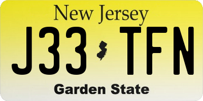 NJ license plate J33TFN