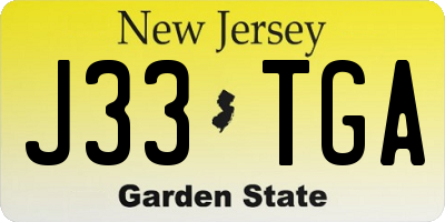 NJ license plate J33TGA