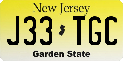 NJ license plate J33TGC