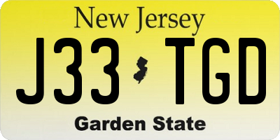 NJ license plate J33TGD