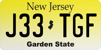 NJ license plate J33TGF