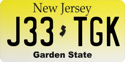 NJ license plate J33TGK