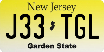 NJ license plate J33TGL
