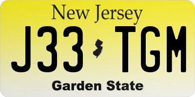 NJ license plate J33TGM