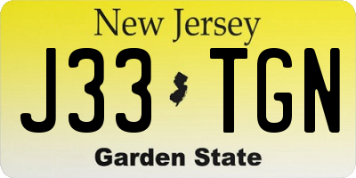 NJ license plate J33TGN