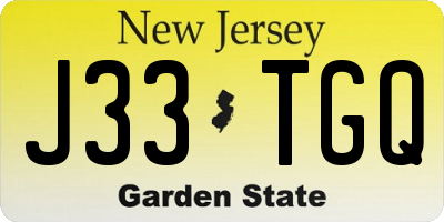 NJ license plate J33TGQ