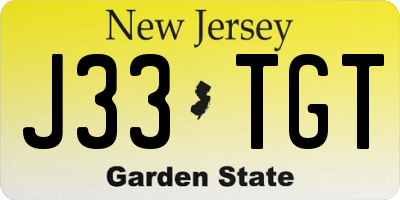 NJ license plate J33TGT